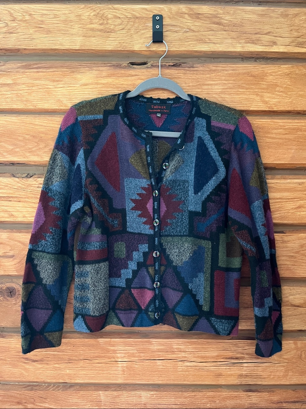Vintage Tabask Brand 50% Alpaca Multicolor Geometric Knit Cardigan Women's